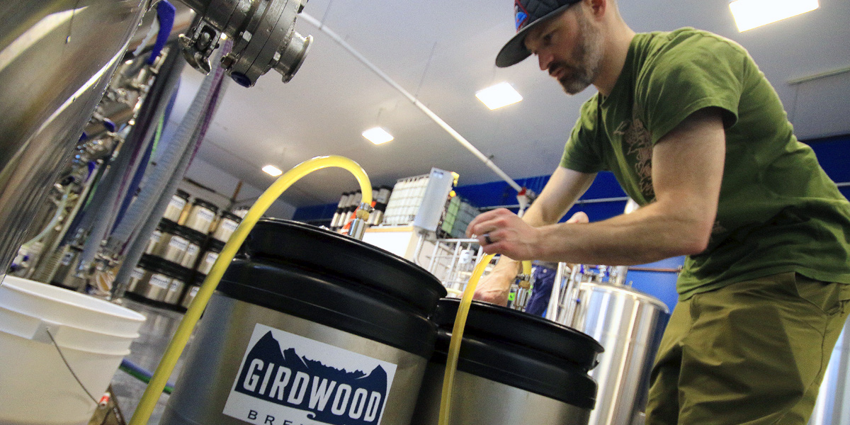 Stainless steel brewing tanks at Girdwood Brewing Company